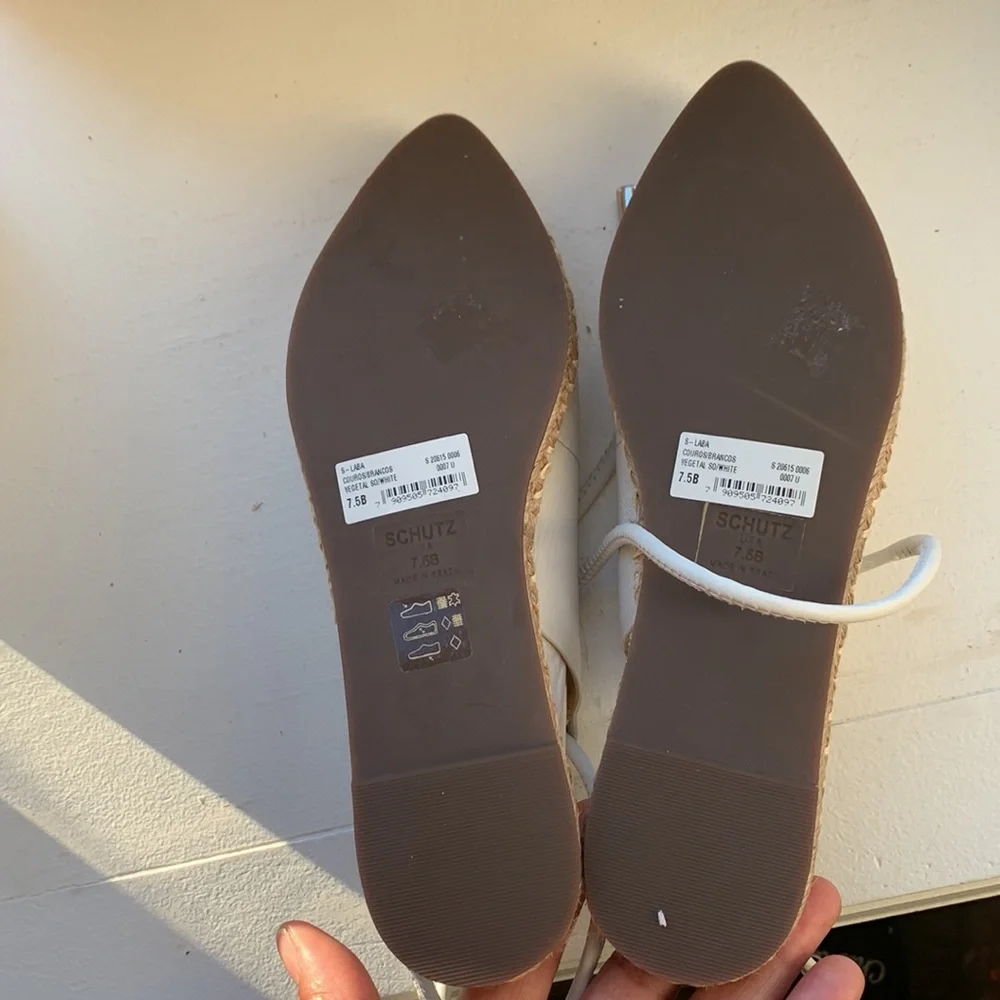 SCHUTZ White Leather Espadrille Flats with Braided Toe